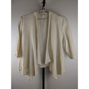Coldwater Creek XL beige 100% linen Open Front Topper Cardigan Waterfall Draped
